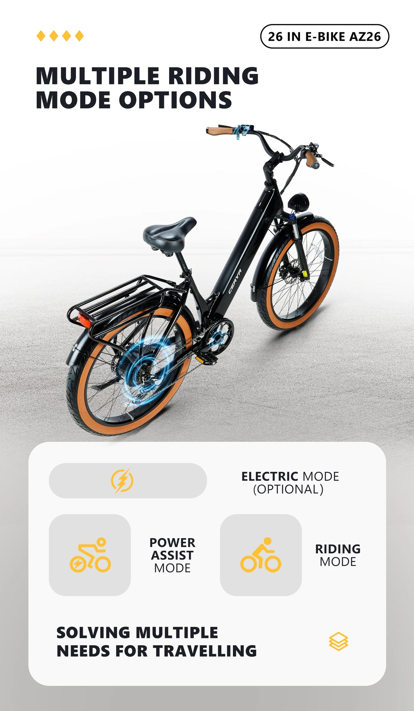 CEAYA  AZ26 Electric Bike 1000W 26Inch Urban City Electric Bike 48V20AH Battery e bike Fat Tyres E-Mountain Bicycle