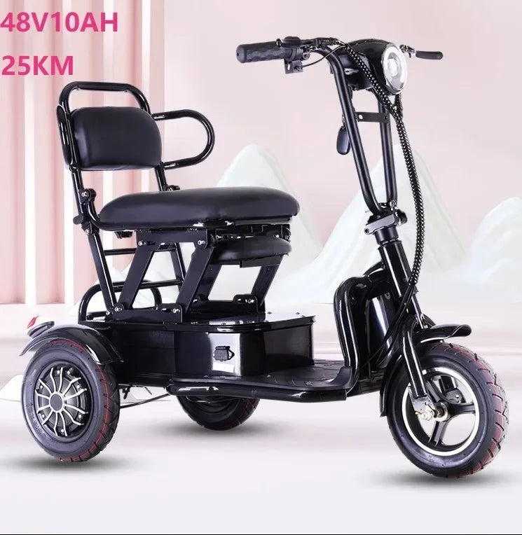 Mini Portable Electric Tricycle 350wMotor 48v 25ah Adult transportation for the elderly 10 inch light  3 wheel electric scooter