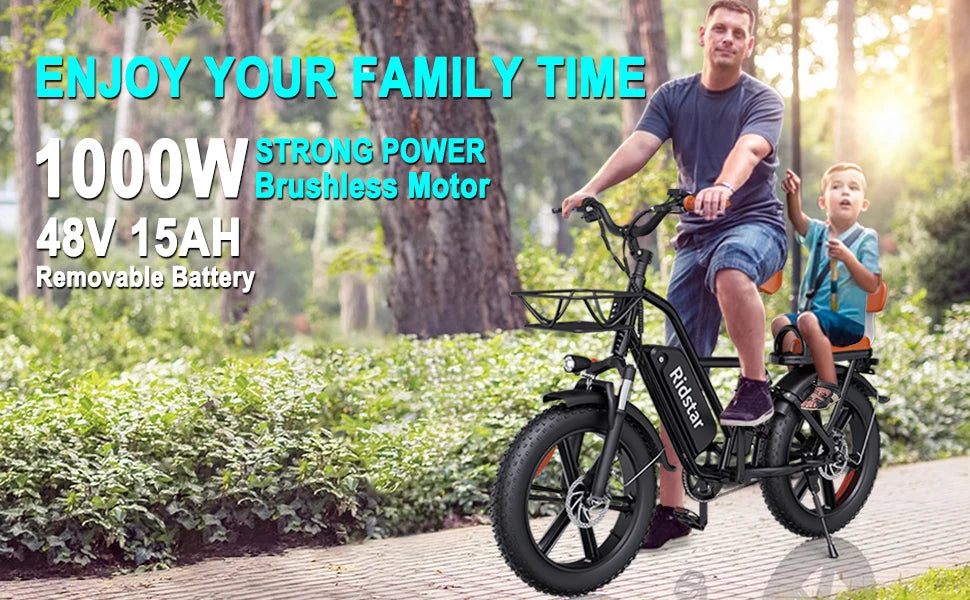 2 Seater Electric Bike for Adults,48V 15AH Removable Battery Ebike 20" x 4.0 Fat Tire Beach Mountain Commuting Electric Bicycles