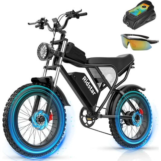 Electric Bike for Adults Q20,2000/1500W,37/30MPH,52V40AH,48V/20AH E-Bike,30-180 Miles Electric Motorcycle,20" Fat Tire Dirt Bike