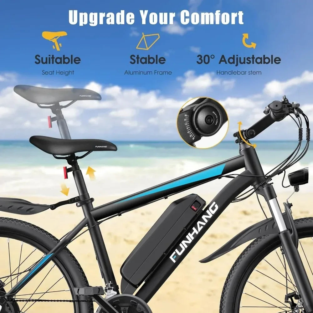 Adult Electric Bike, 750W Peak, 50MPH at 21.7Mph, 26" 48V 374.4WH Battery with Adjustable Stem, Fenders, 21 Speed