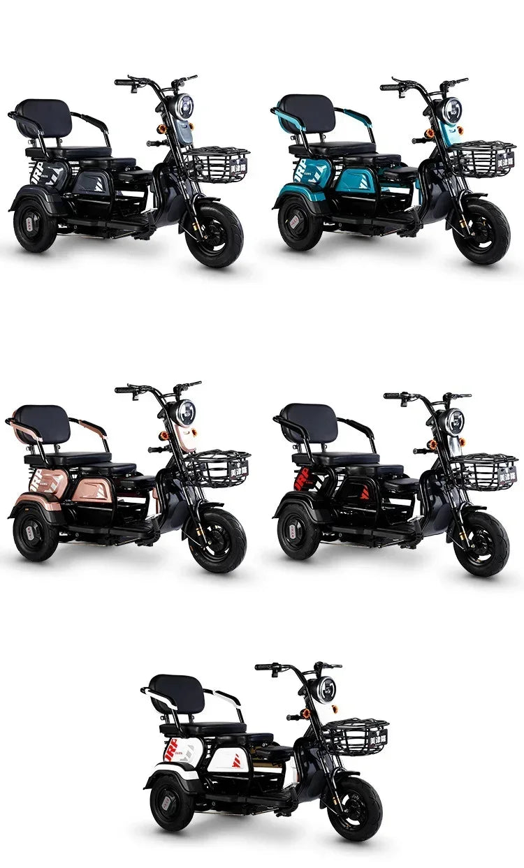 Electric Tricycle Scooter Adult Cargo Electric Bike 24Inch Fat Tire Electric With Basket Parent-child Mobility 3 Wheel E-Scooter