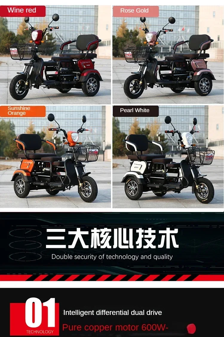 New Electric tricycle 1000W72V22A Small Parentchild Mobility Scooter Leisure Portable outdoor travel electric tricycle Load300KG