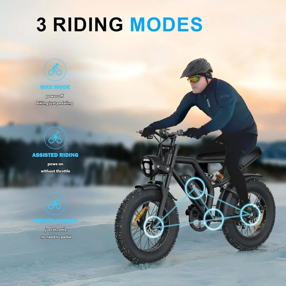 Electric Bike for Adults,20 inch Fat Tire Ebike with 1000W Motor 48V13Ah Battery Up to 32MPH / 62Miles,7 Speed  Electric Bicycle