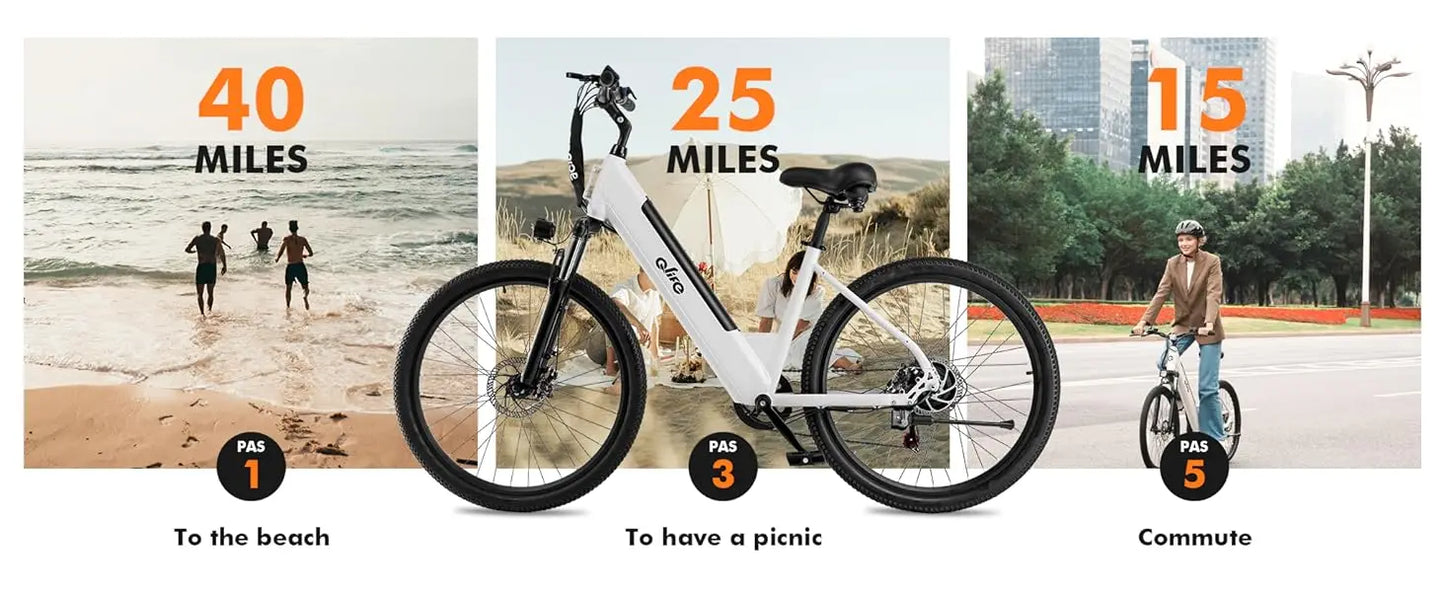 Electric Bike for Adults 26" Step-Through 22MPH Ebike with 2.1" Tire,Peak 750W Motor Ebikes with 7 Speed, Commuter E Bicycle