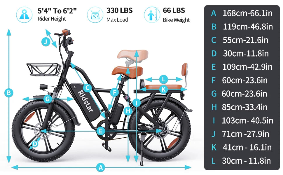 2 Seater Electric Bike for Adults,48V 15AH Removable Battery Ebike 20" x 4.0 Fat Tire Beach Mountain Commuting Electric Bicycles