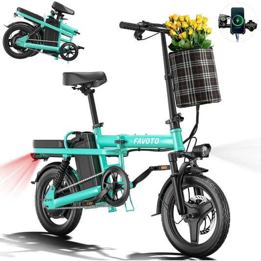 Folding Electric Bike with Removable 499Wh Battery - 400W Power(Peak 600W Brushless Motor) 48V, 3-Speed, Mini E Bikes 14" Tires