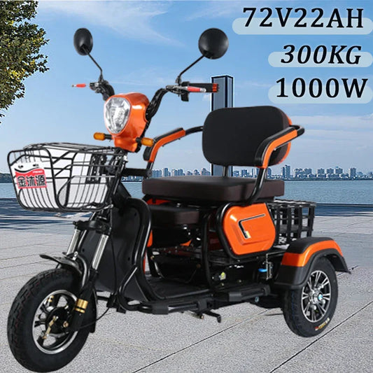 New Electric tricycle 1000W72V22A Small Parentchild Mobility Scooter Leisure Portable outdoor travel electric tricycle Load300KG