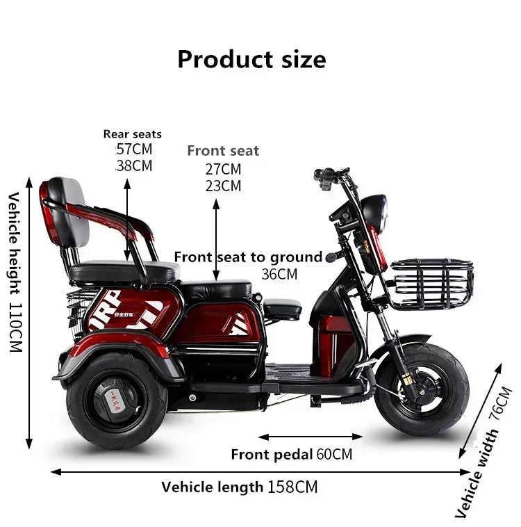 Electric Tricycle Scooter Adult Cargo Electric Bike 24Inch Fat Tire Electric With Basket Parent-child Mobility 3 Wheel E-Scooter