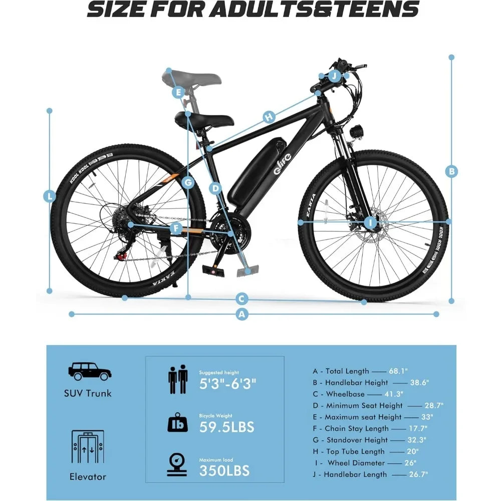 Electric Bike for Adults - 21-Speed Mountain Lightweight Ebike with Peak 750W 22MPH Brushless Motor, 375Wh Removable Battery