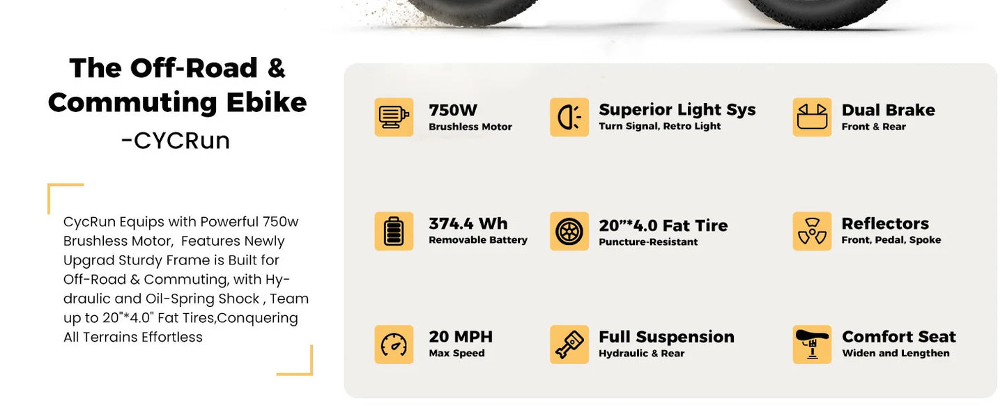 Electric Bike for Adults 750W Motor with 374.4WH Battery, 20MPH 55Miles Moped Style Ebike for Adults, 20" Fat Tire Commuting