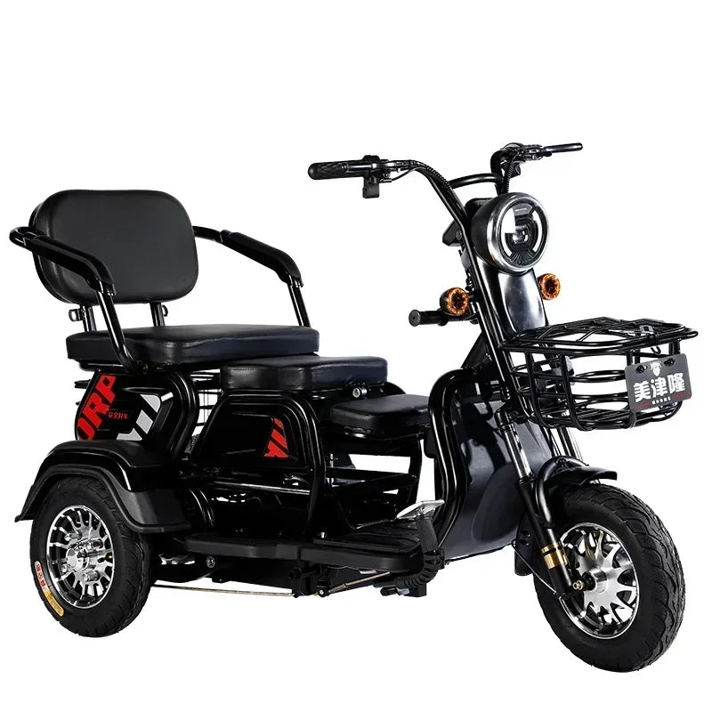 Electric Tricycle Scooter Adult Cargo Electric Bike 24Inch Fat Tire Electric With Basket Parent-child Mobility 3 Wheel E-Scooter