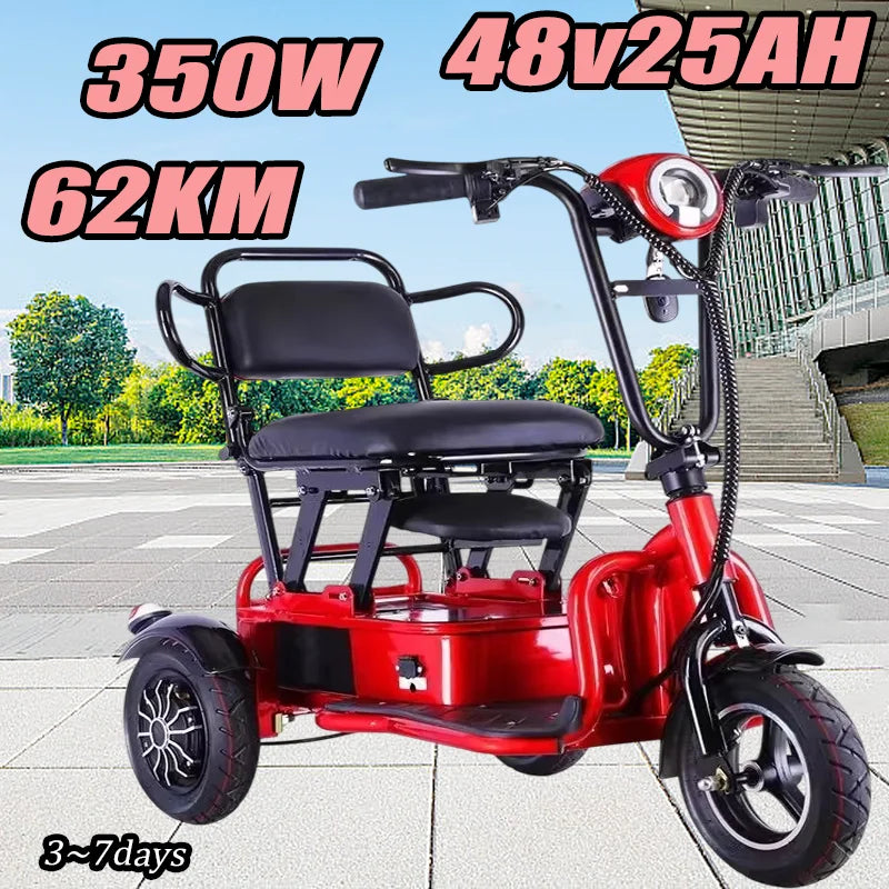 Mini Portable Electric Tricycle 350wMotor 48v 25ah Adult transportation for the elderly 10 inch light 3 wheel electric scooter