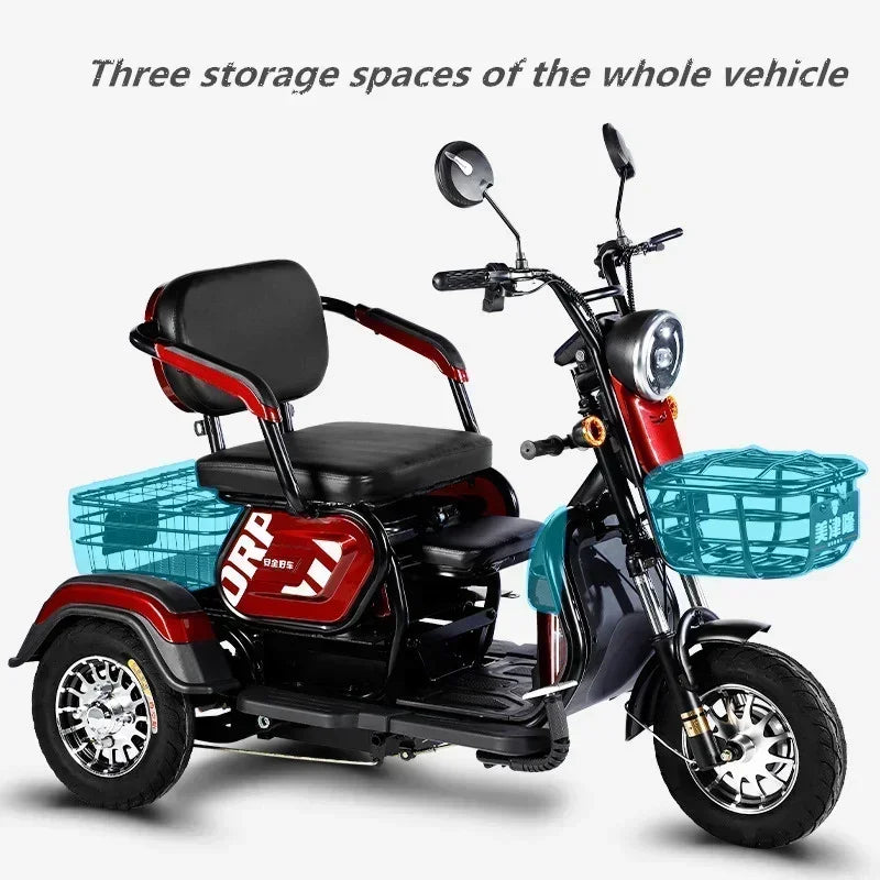 Electric Tricycle Scooter Adult Cargo Electric Bike 24Inch Fat Tire Electric With Basket Parent-child Mobility 3 Wheel E-Scooter