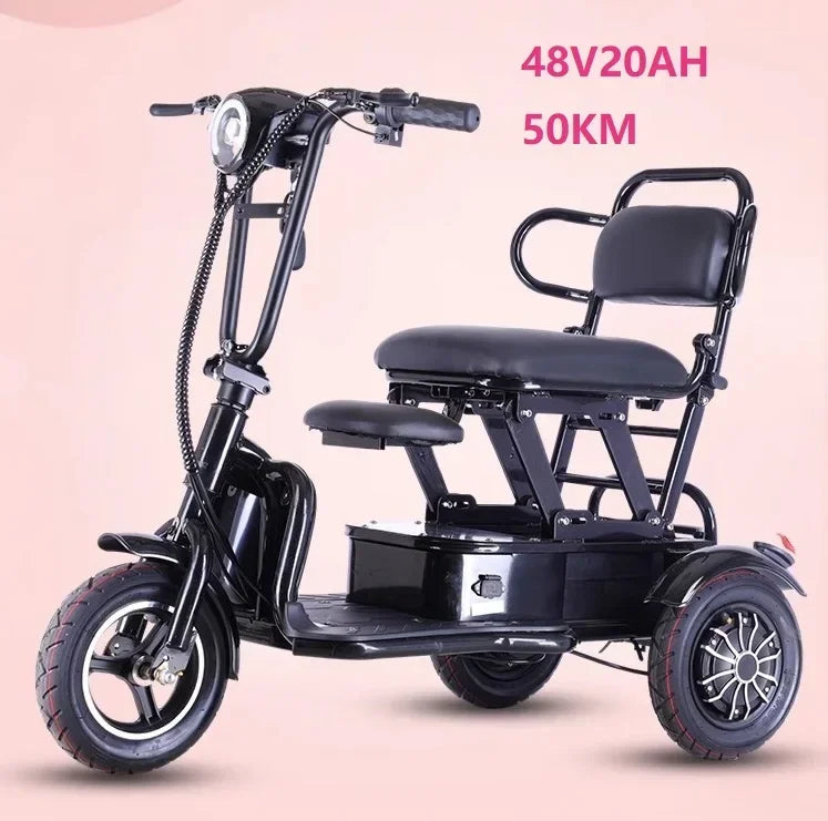 Mini Portable Electric Tricycle 350wMotor 48v 25ah Adult transportation for the elderly 10 inch light  3 wheel electric scooter