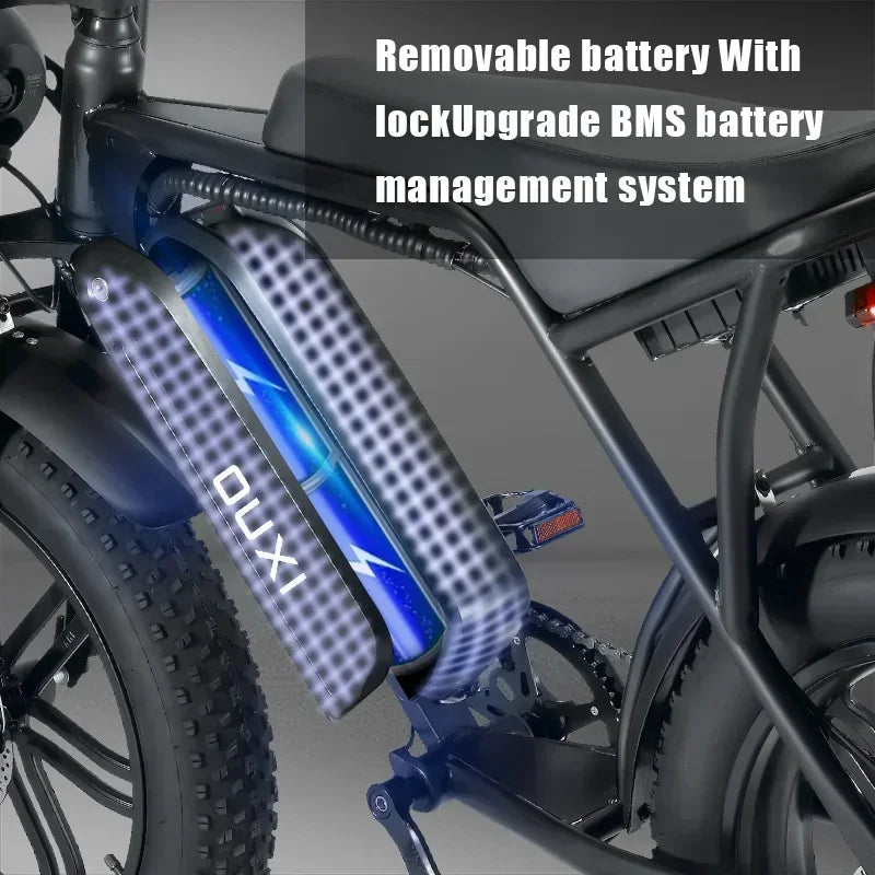 Ebike V8 1000W 48V 15AH V8 Back Seat Fat Tire Electric Bike Beach Cruiser Off-Road Electric Bike Adult Mountain Electric Bike