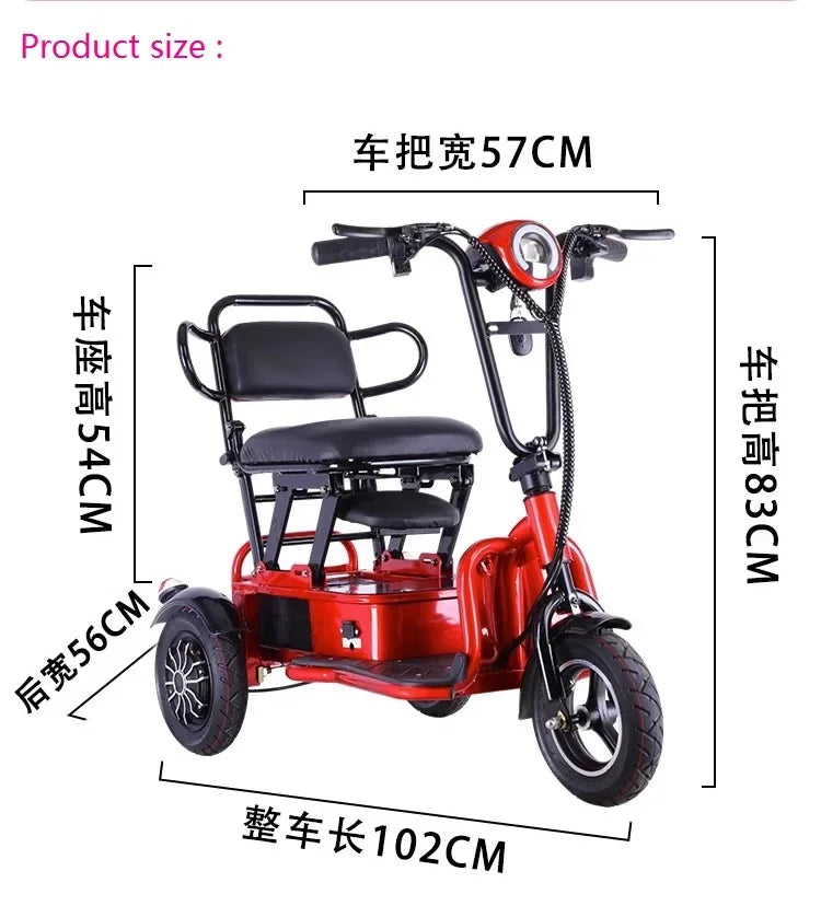 Mini Portable Electric Tricycle 350wMotor 48v 25ah Adult transportation for the elderly 10 inch light  3 wheel electric scooter