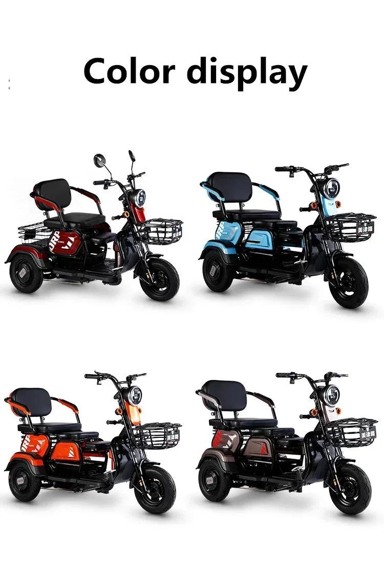 Electric Tricycle Scooter Adult Cargo Electric Bike 24Inch Fat Tire Electric With Basket Parent-child Mobility 3 Wheel E-Scooter