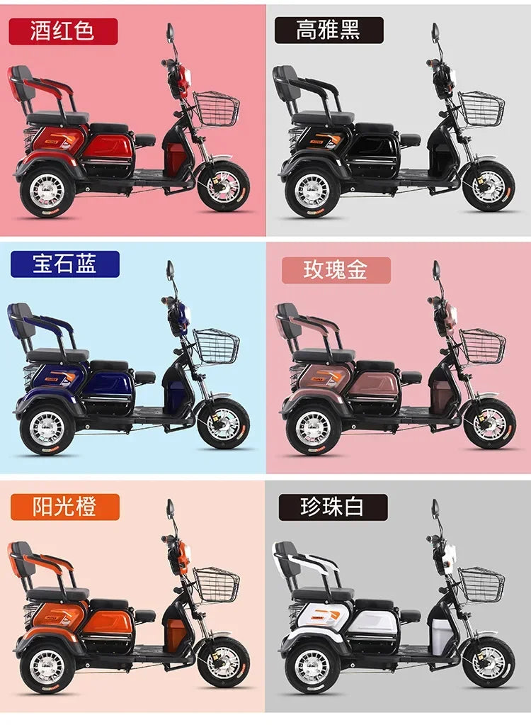 New Electric tricycle 1000W72V22A Small Parentchild Mobility Scooter Leisure Portable outdoor travel electric tricycle Load300KG