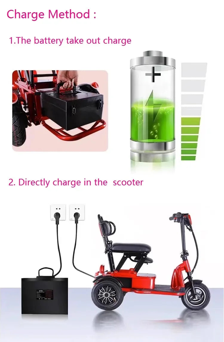 Mini Portable Electric Tricycle 350wMotor 48v 25ah Adult transportation for the elderly 10 inch light  3 wheel electric scooter