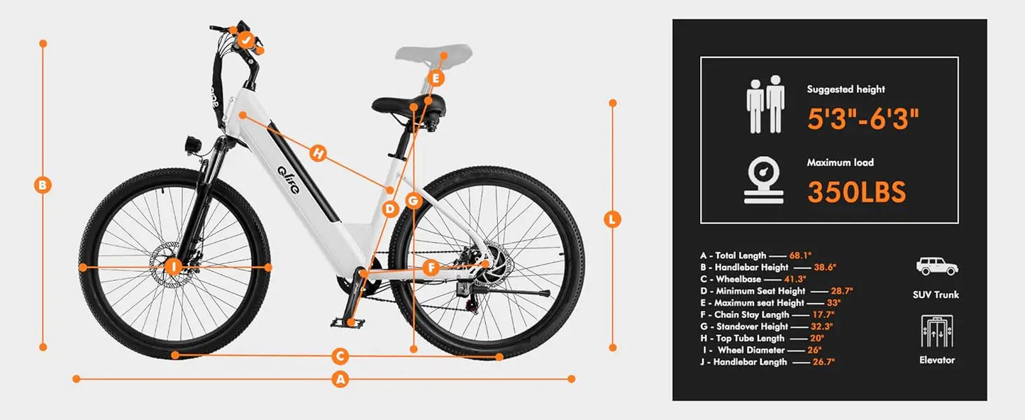 Electric Bike for Adults 26" Step-Through 22MPH Ebike with 2.1" Tire,Peak 750W Motor Ebikes with 7 Speed, Commuter E Bicycle