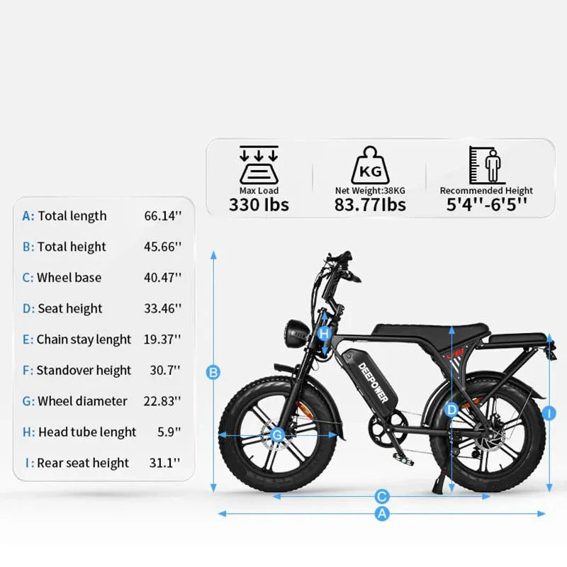 DEEPOWER V8 Adult Electric Bike 1000W Motor EBicycle 48V 25AH 20 Inch Tire E-Bike Electric Mountain Bike Off-Road Motorcycle