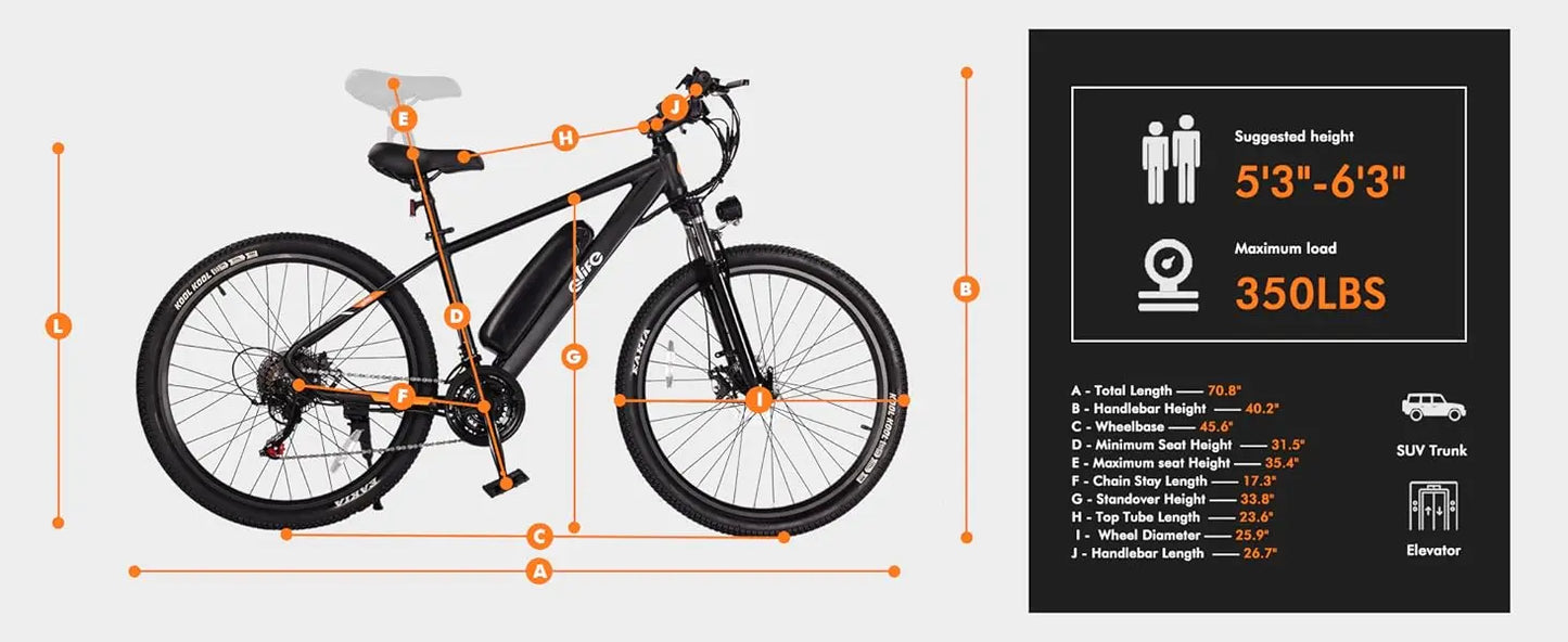 Electric Bike for Adults - 21-Speed Mountain Lightweight Ebike with Peak 750W 22MPH Brushless Motor, 375Wh Removable Battery