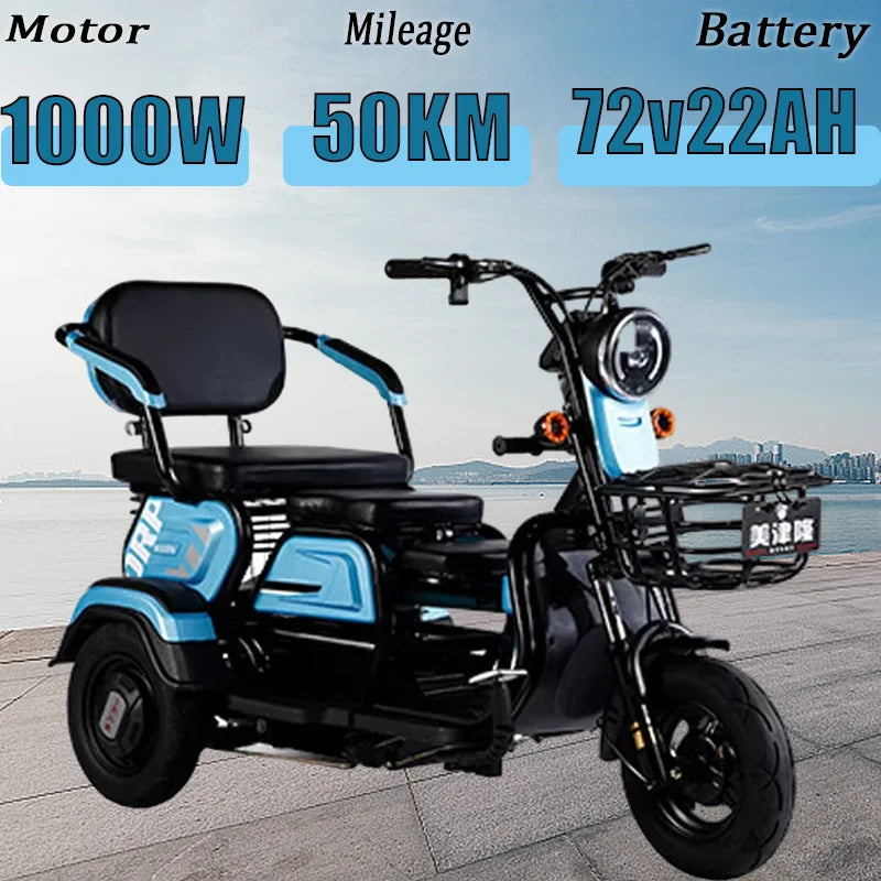 Electric Tricycle Scooter Adult Cargo Electric Bike 24Inch Fat Tire Electric With Basket Parent-child Mobility 3 Wheel E-Scooter