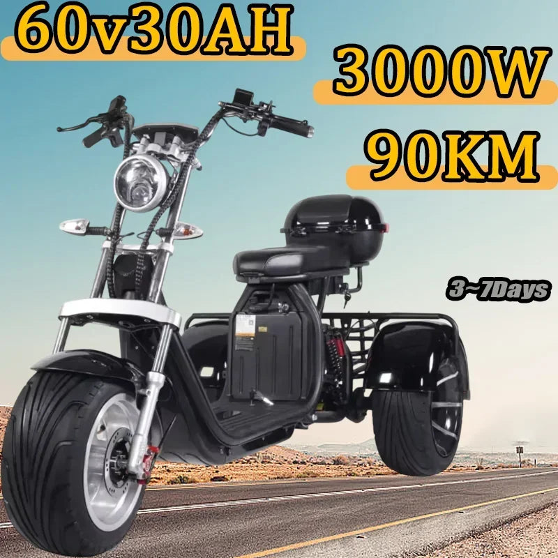 Electric Tricycle MaxLoad 300KG Max Speed 55KM/H Electric Scooter Basket Motorcycle Mileage 90KM 3000W 60V30AH Mobility Scooter