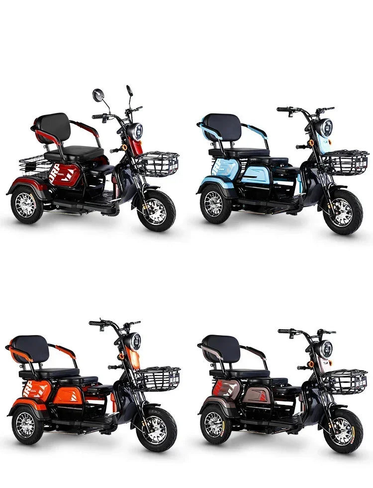 Electric Tricycle Scooter Adult Cargo Electric Bike 24Inch Fat Tire Electric With Basket Parent-child Mobility 3 Wheel E-Scooter