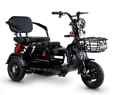 Electric Tricycle Scooter Adult Cargo Electric Bike 24Inch Fat Tire Electric With Basket Parent-child Mobility 3 Wheel E-Scooter